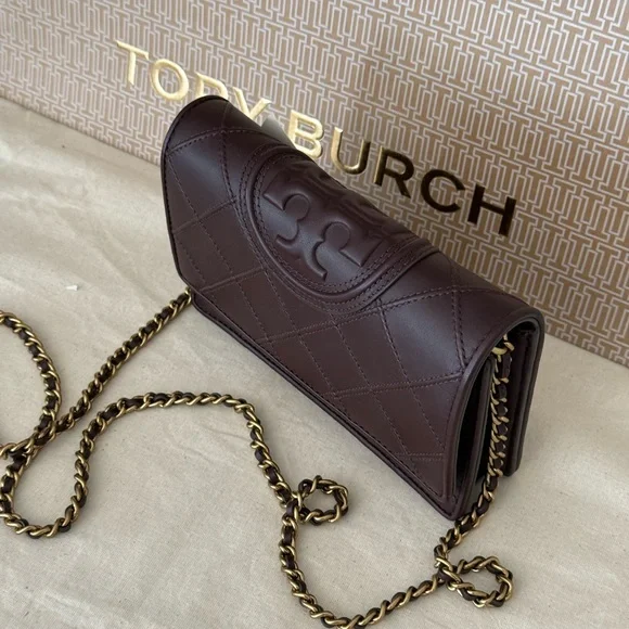 448! New TORY BURCHFLEMING SOFT CHAIN WALLET Color ALBAROSSA - Picture 3 of 12